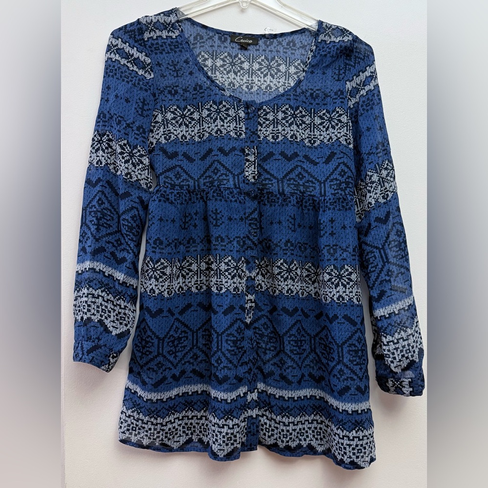 Cecico Navy and White Geometric Boho Design Tunic/ Dress